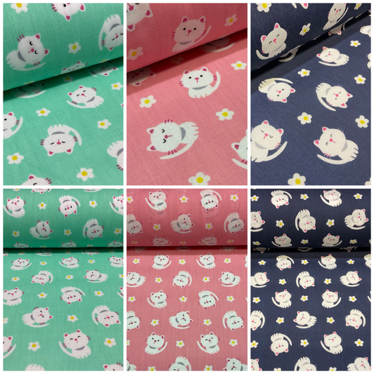 Kitten Kitty  Children's Poly cotton printed lightweight fabric M1628
