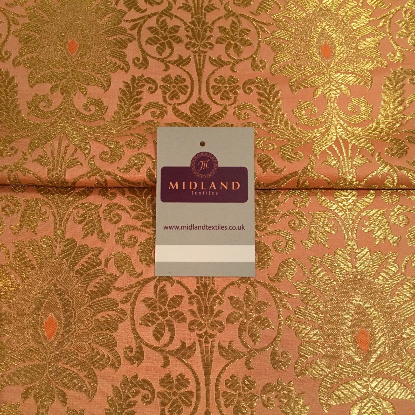 £14.99/m Gold Floral metallic Indian faux silk banarsi Brocade fabric 45'  M282