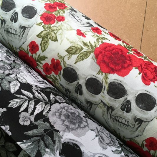 Skull and roses printed 100% cotton poplin craft mask Fabric 110 cm MD1395 Mtex
