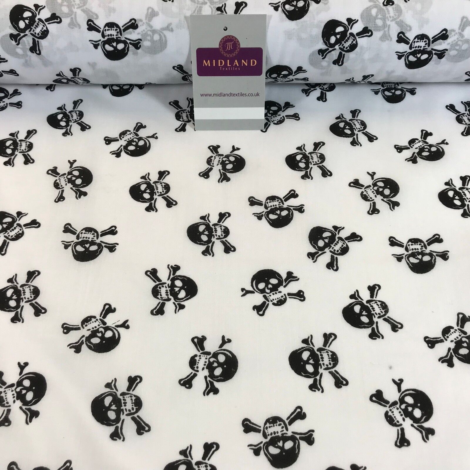 Halloween Skull & Bone printed polycotton for costumes & decorations 44' M754