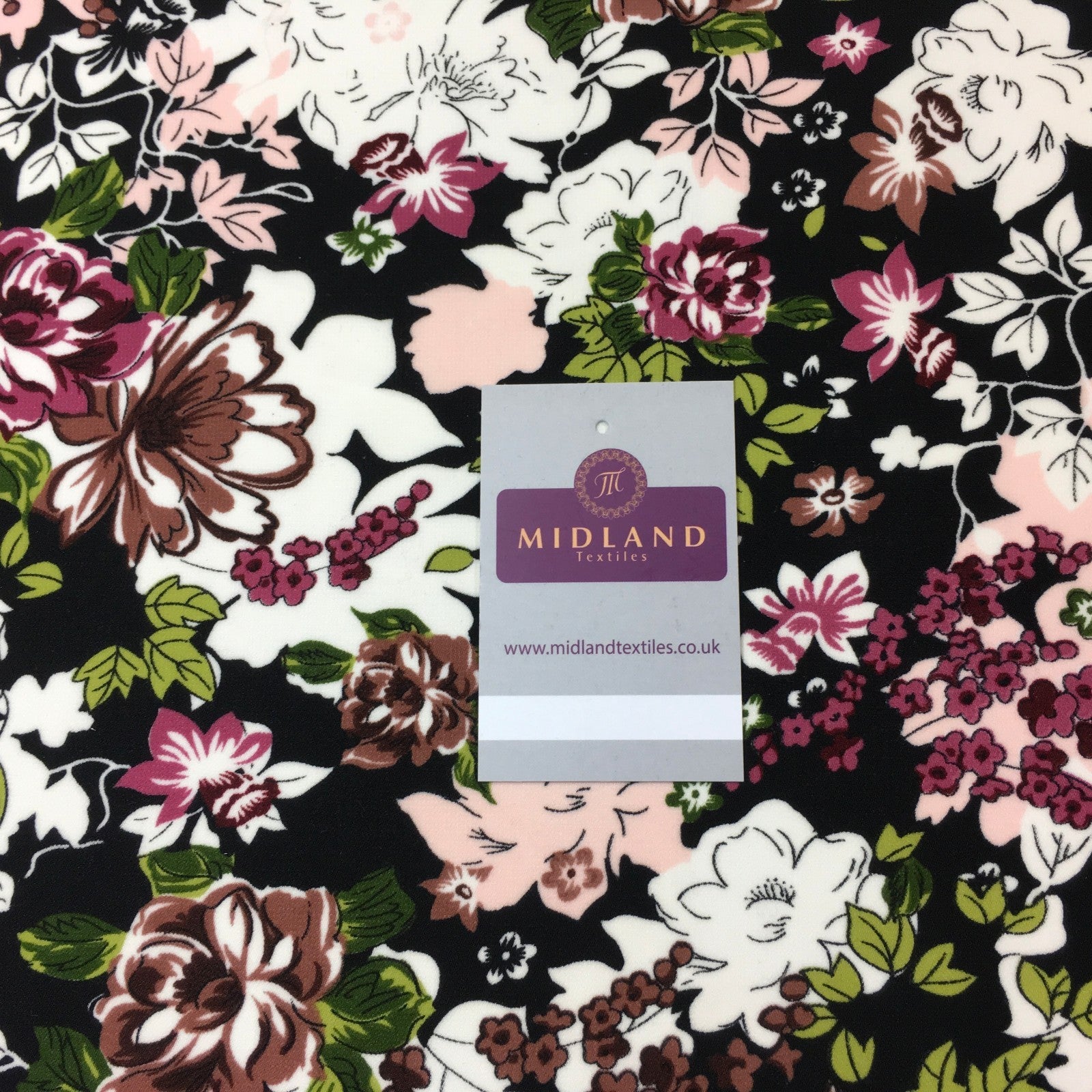 £2.99 Black floral printed Heavy Georgette dress fabric 58' M145-62 Mtex