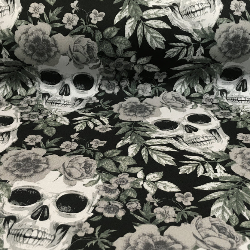 Skull and roses printed 100% cotton poplin craft mask Fabric 110 cm MD1395 Mtex