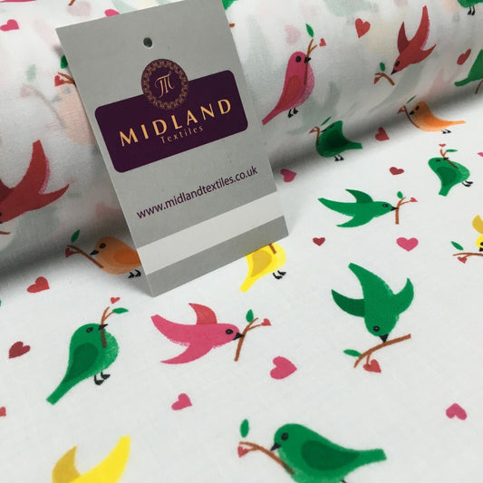 White Christmas Thorn Birds Branch Printed Polycotton Fabric 110 cm MD1281