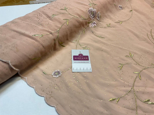 Double Scalloped Embroidery Chiffon with Gold Dew Drop Dress Fabric M1681