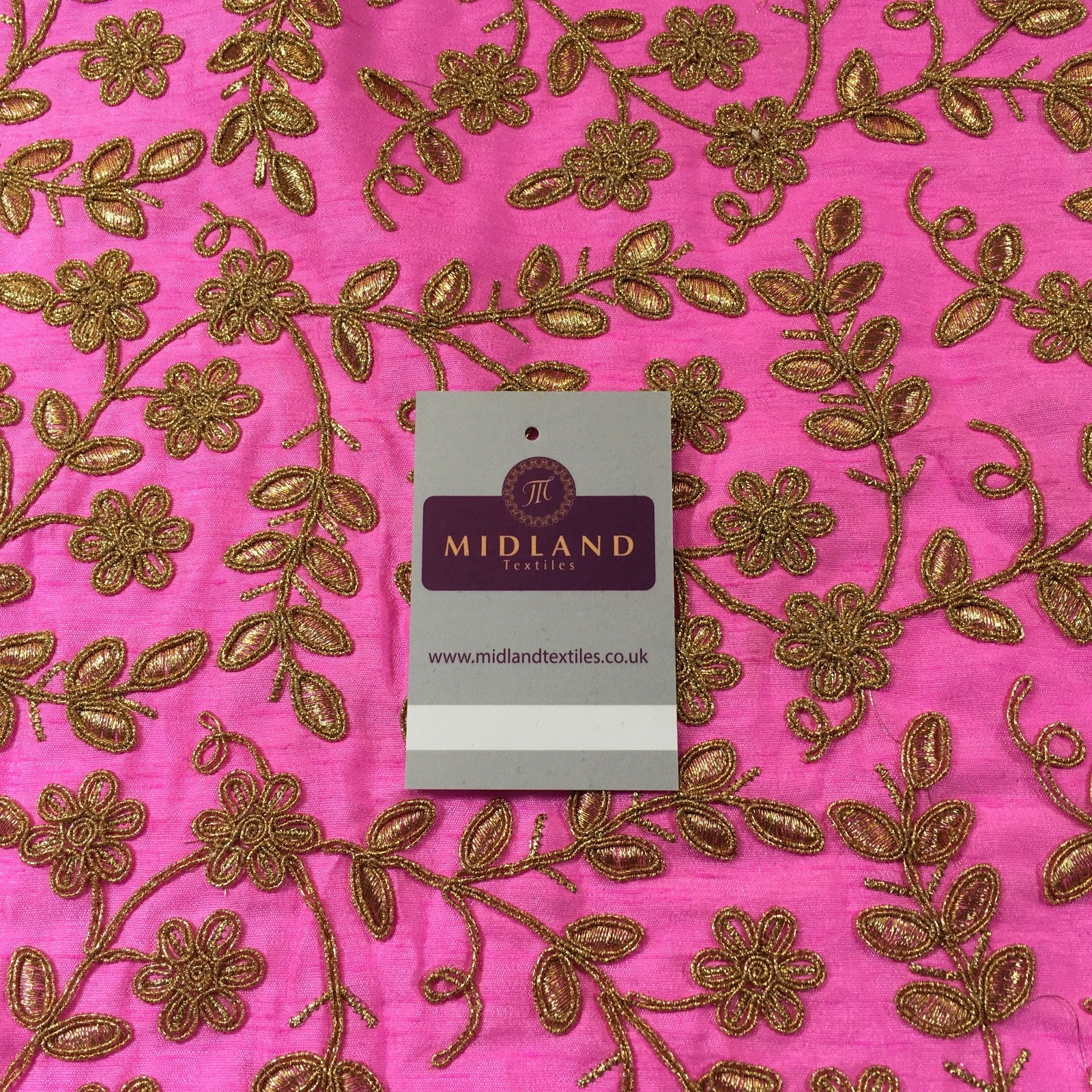 Pink Embroidered flower Faux Raw Silk dupion wedding fabric 42' Wide M736 Mtex