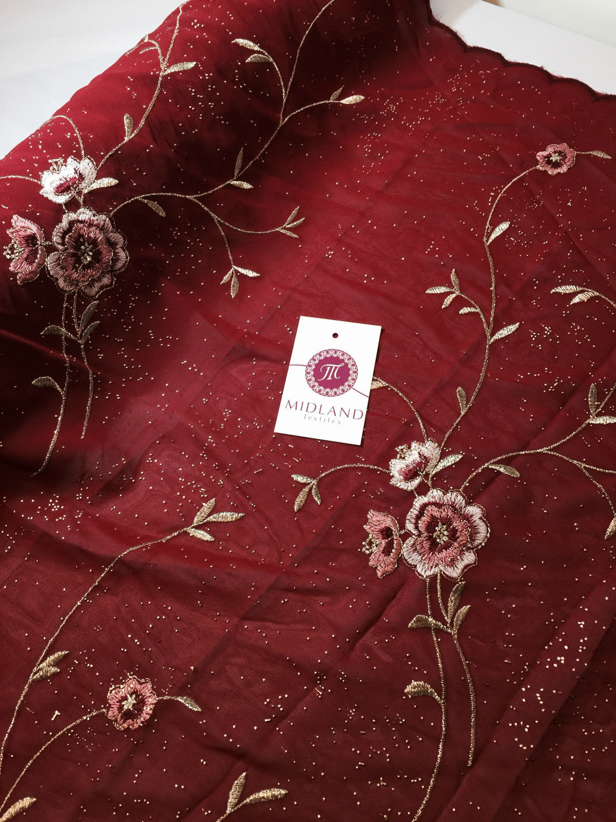£5.99 Floral Embroidery with gold thread work metallic dewdrop on Georgette M320
