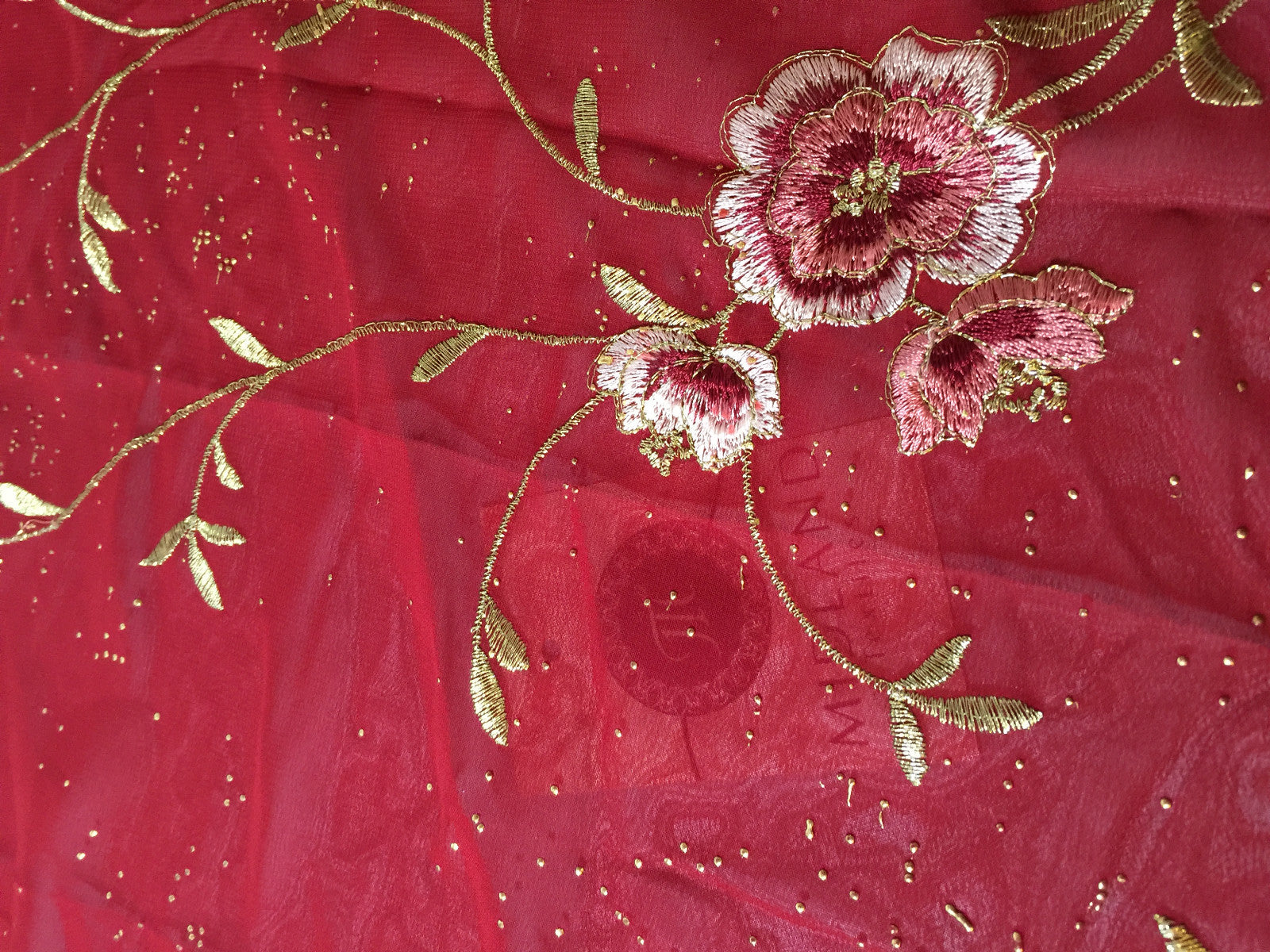 £5.99 Floral Embroidery with gold thread work metallic dewdrop on Georgette M320