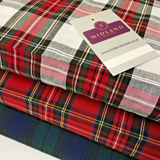 £7.99 Flat Tartan Woven 100% Cotton Poplin for clothing Fabric 147cm MD1053