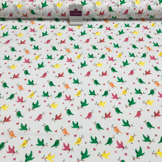 White Christmas Thorn Birds Branch Printed Polycotton Fabric 110 cm MD1281