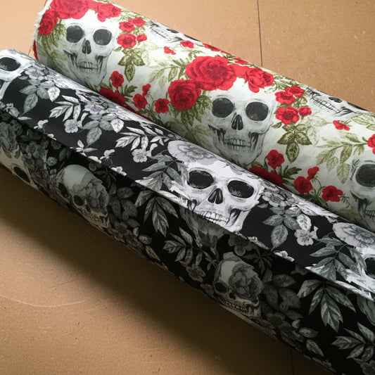Skull and roses printed 100% cotton poplin craft mask Fabric 110 cm MD1395 Mtex