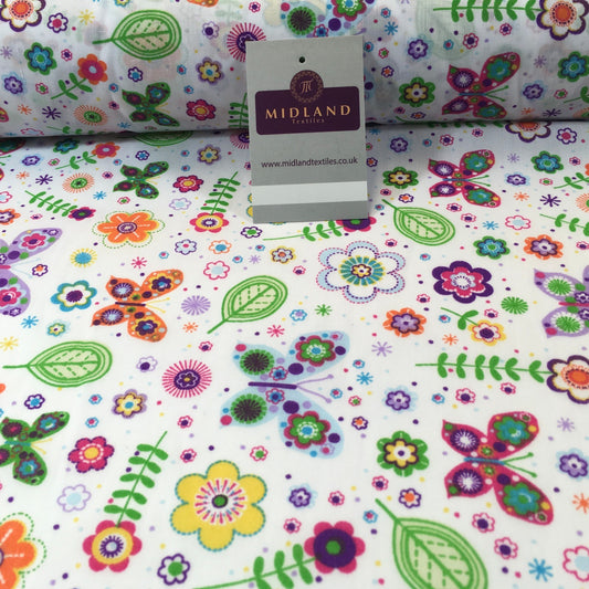 £2.75 Floral Butterfly polycotton printed Fabric 44" M738 Mtex
