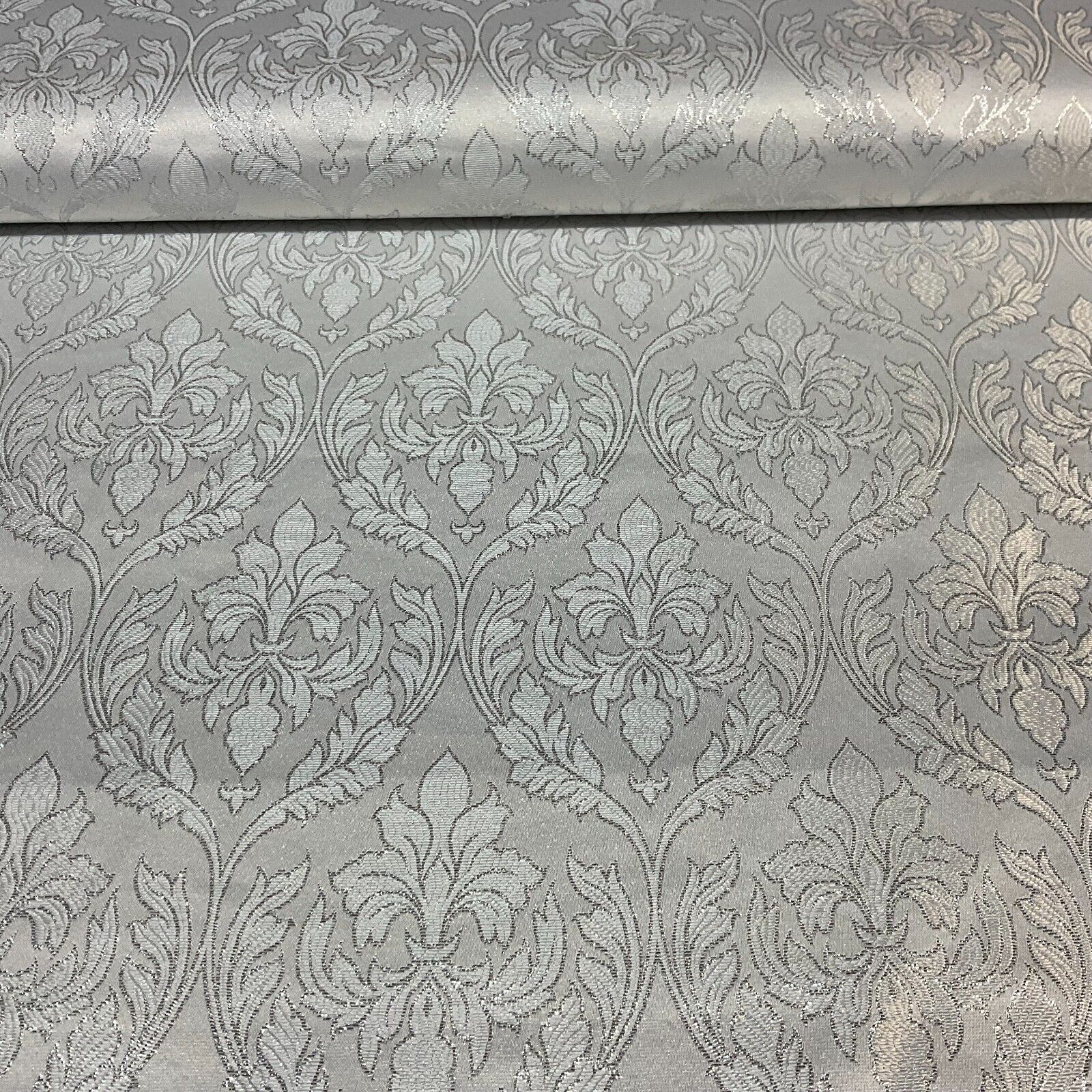 White Silver Floral Geometric Mixed Banarsi Brocade Fabric 111cm wide M1691