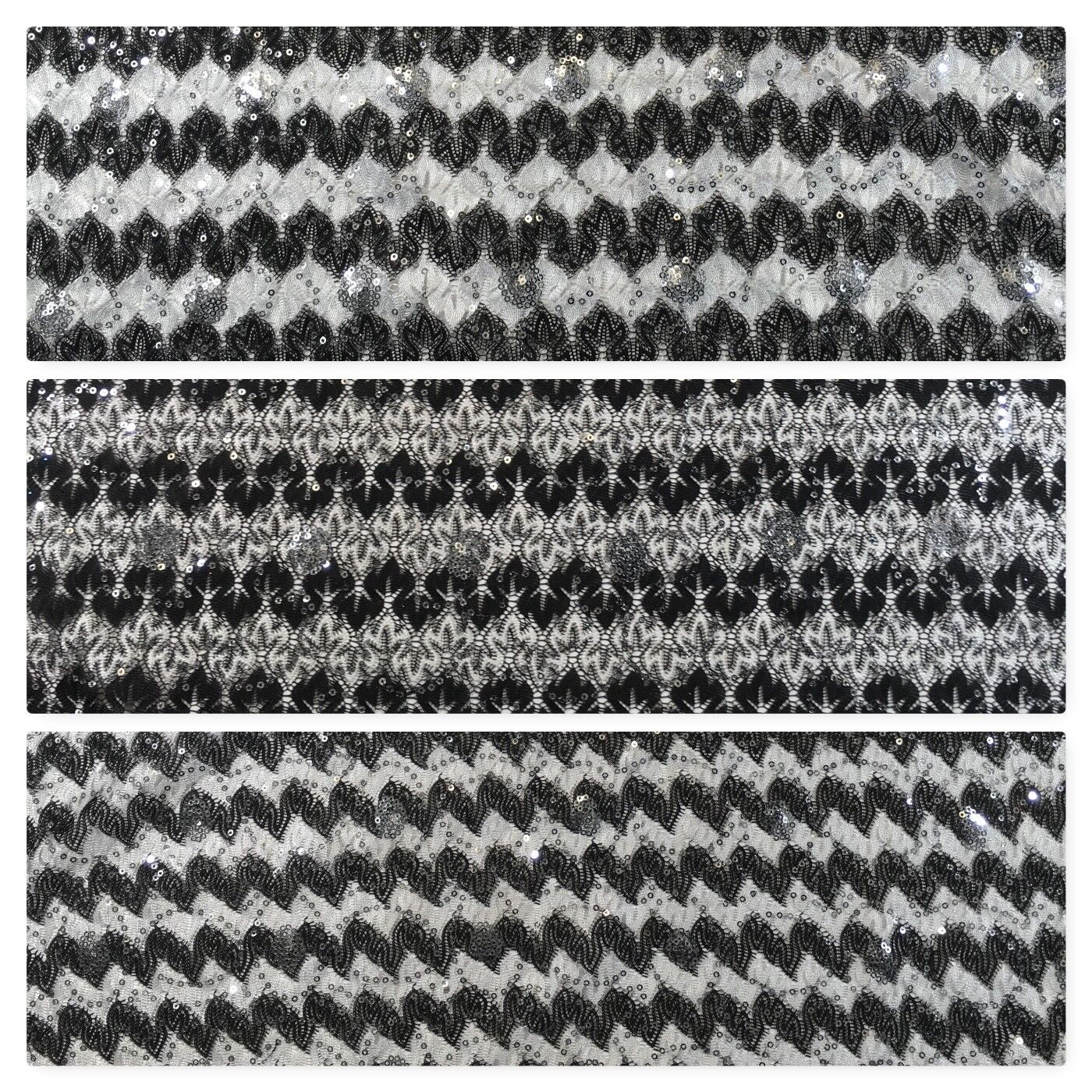 Black and white Geometric Silver Sequined lace dress fabric 58' M781 Mtex