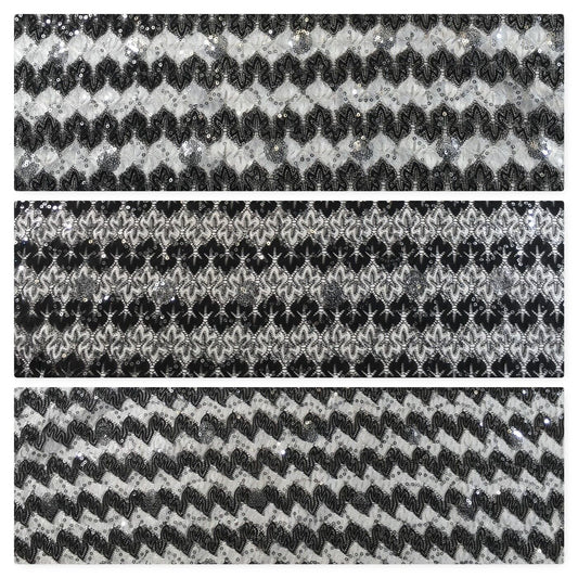 Black and white Geometric Silver Sequined lace dress fabric 58" M781 Mtex
