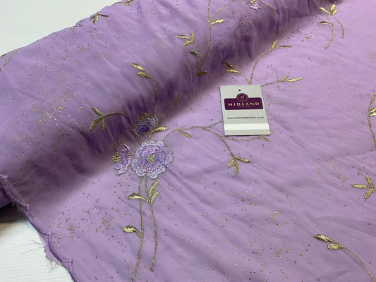 Double Scalloped Embroidery Chiffon with Gold Dew Drop Dress Fabric M1681