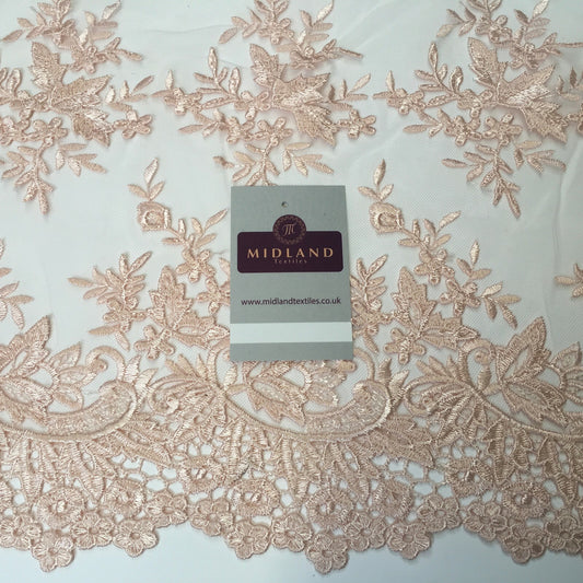 Bridal Floral Double Scalloped Edge Applique Dress Net Fabric 50" Wide M1135