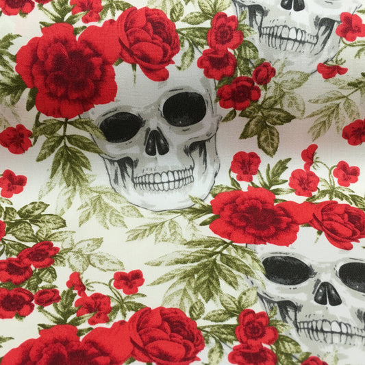 Skull and roses printed 100% cotton poplin craft mask Fabric 110 cm MD1395 Mtex
