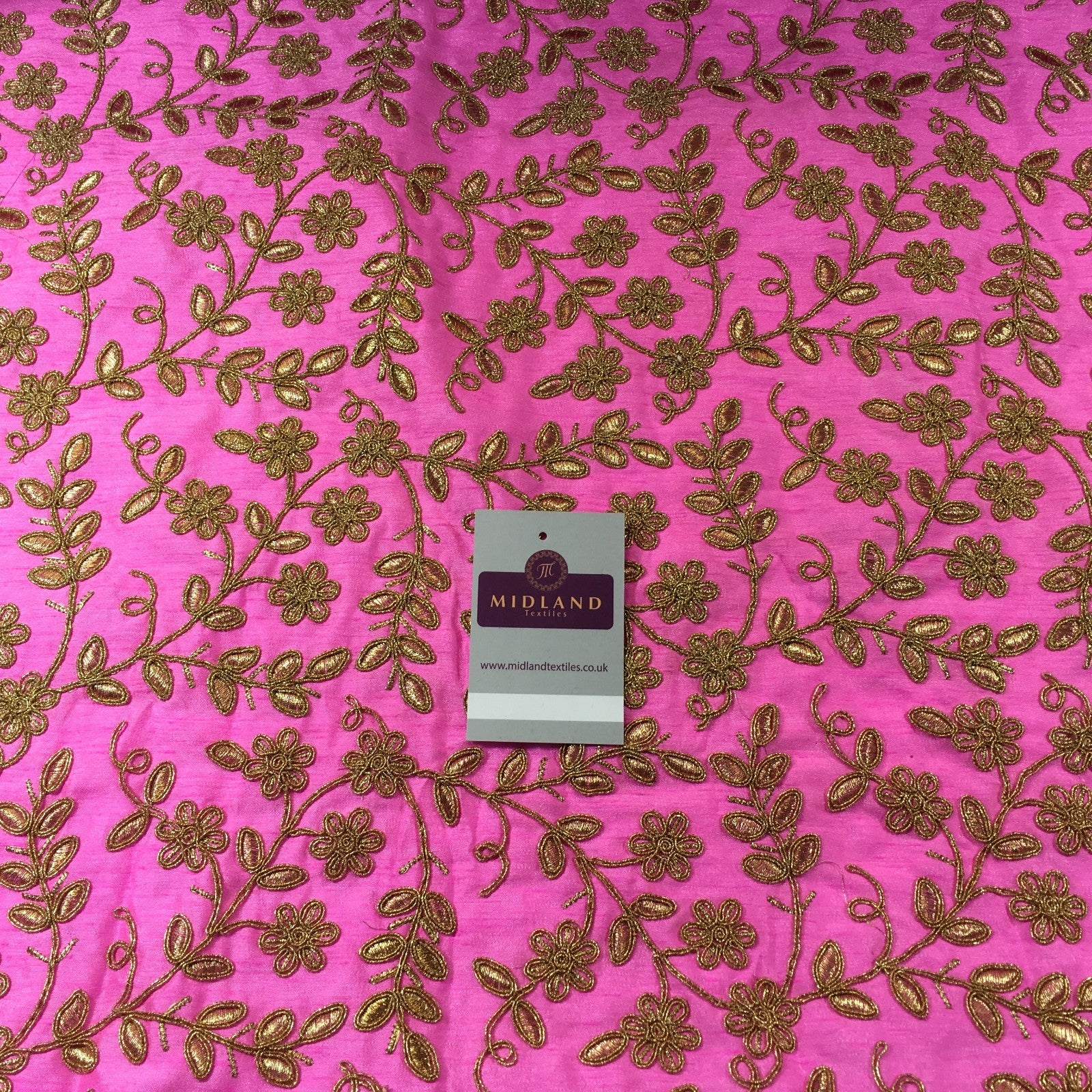 Pink Embroidered flower Faux Raw Silk dupion wedding fabric 42' Wide M736 Mtex