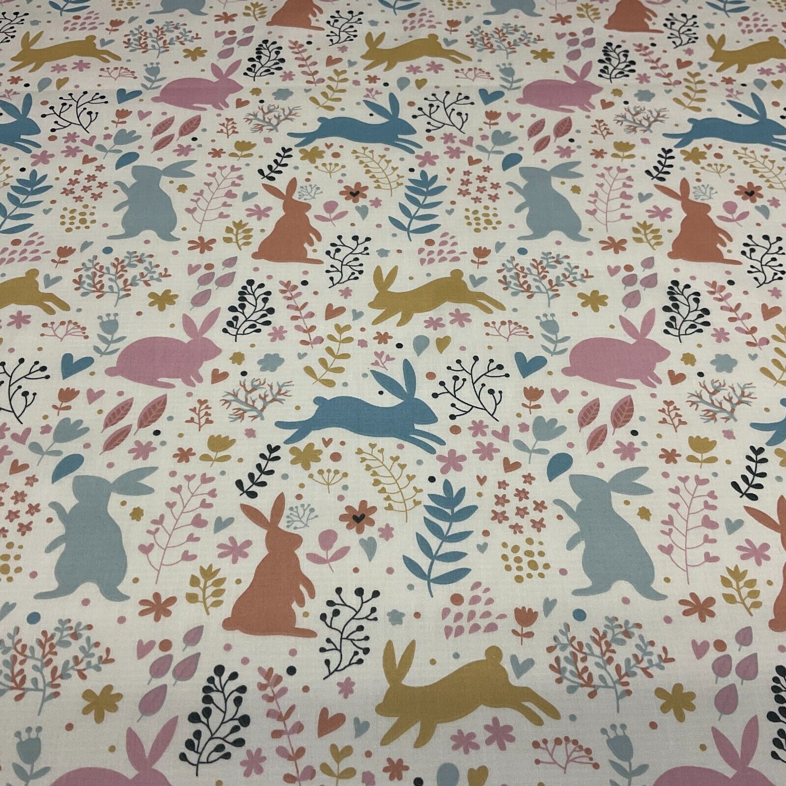 Ivory Rabbit Silhouette Children's Poly cotton printed lightweight fabric M1645