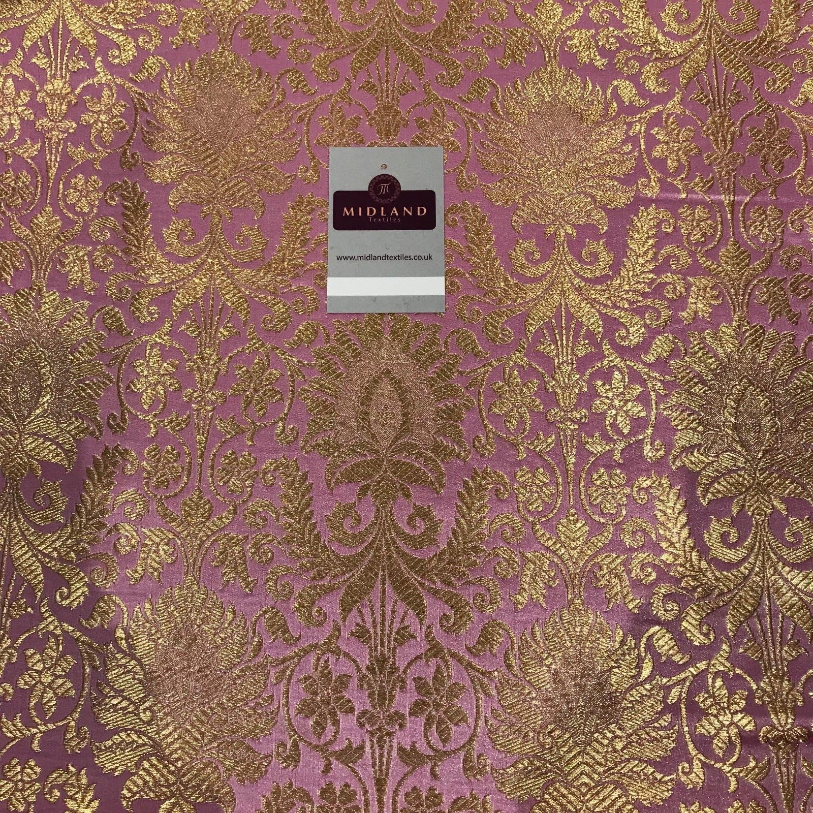 £14.99/m Gold Floral metallic Indian faux silk banarsi Brocade fabric 45'  M282