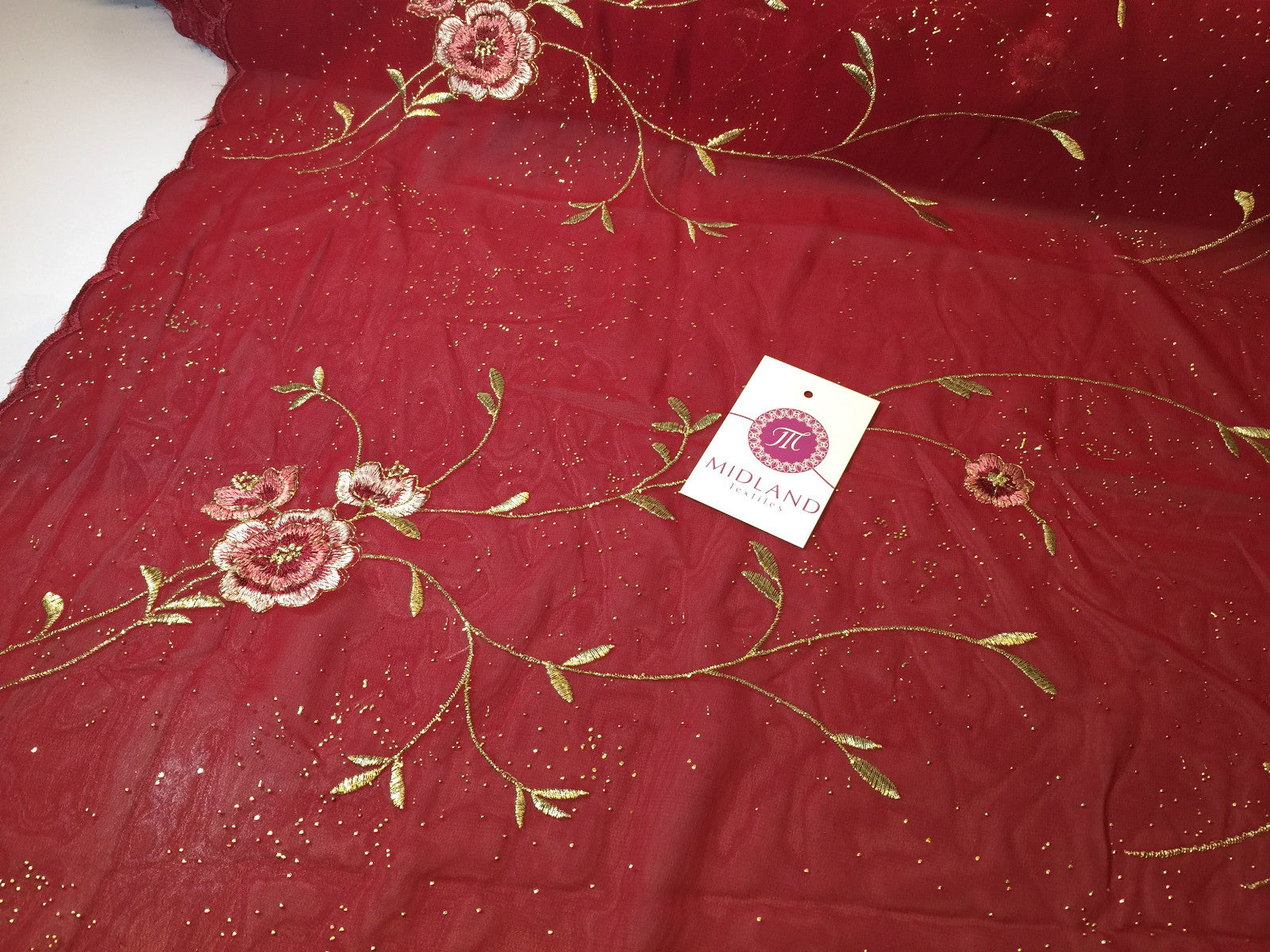 £5.99 Floral Embroidery with gold thread work metallic dewdrop on Georgette M320