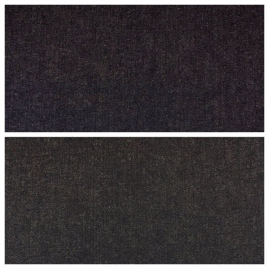 £9.00 7.5oz Indigo-Black Denim Midweight 100% Cotton Fabric 58"Wide  M612 Mtex