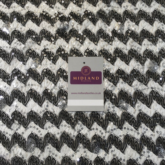 Black and white Geometric Silver Sequined lace dress fabric 58" M781 Mtex