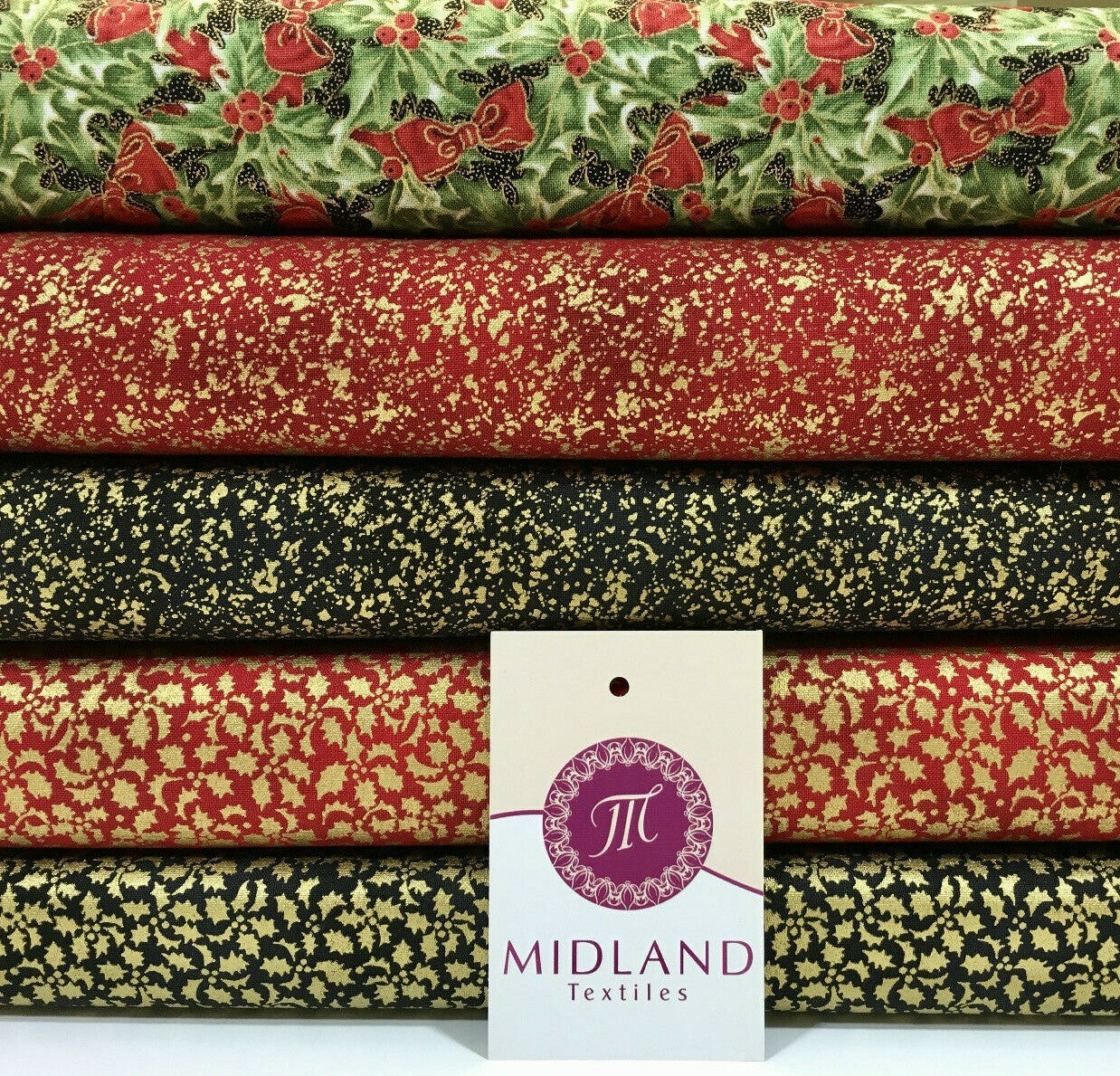 Black Merry Christmas themed 100% Cotton Patchwork & Crafting Fabric 45' Mtex