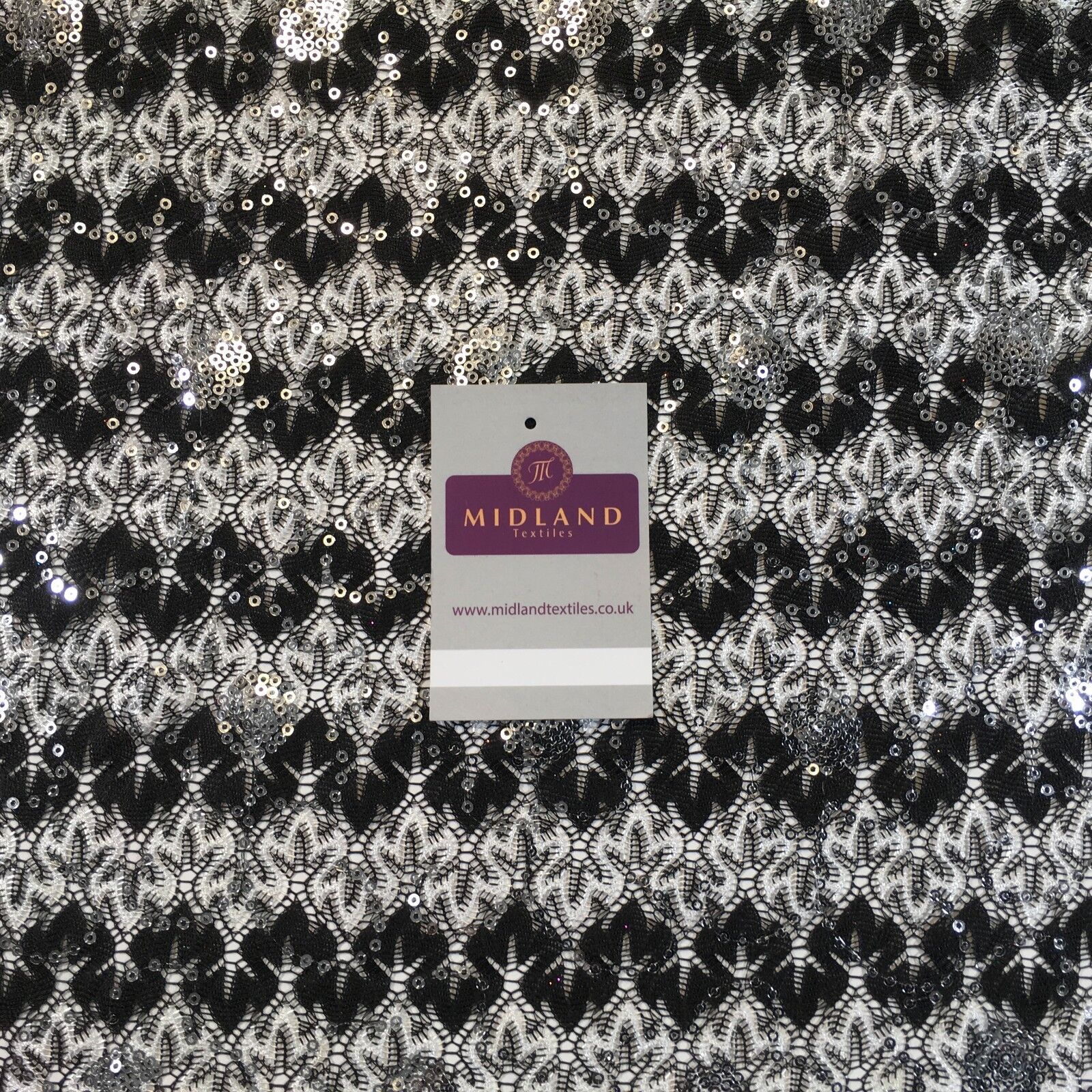 Black and white Geometric Silver Sequined lace dress fabric 58' M781 Mtex