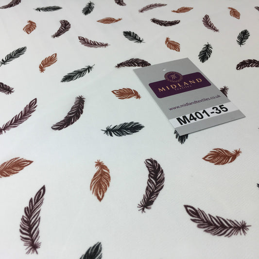 £2.99 Pearl White feather printed light chiffon georgette Fabric 58" M401-35