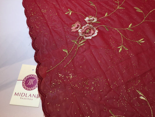 £5.99 Floral Embroidery with gold thread work metallic dewdrop on Georgette M320