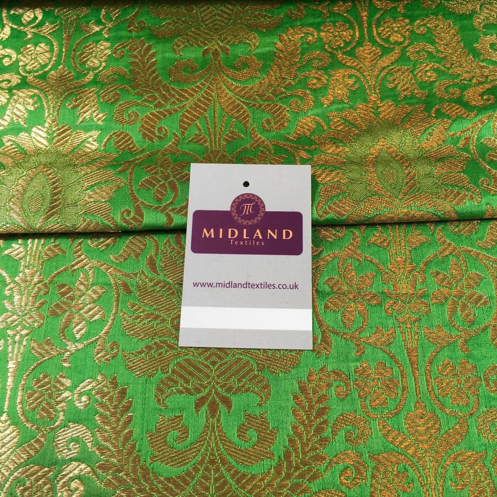 £14.99/m Gold Floral metallic Indian faux silk banarsi Brocade fabric 45'  M282