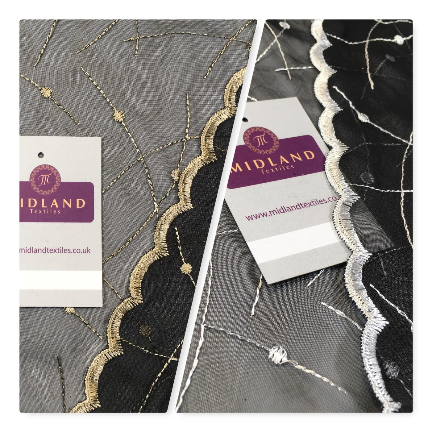 Lightweight Embroidered net scalloped edge dress fabric 55' wide M717 Mtex