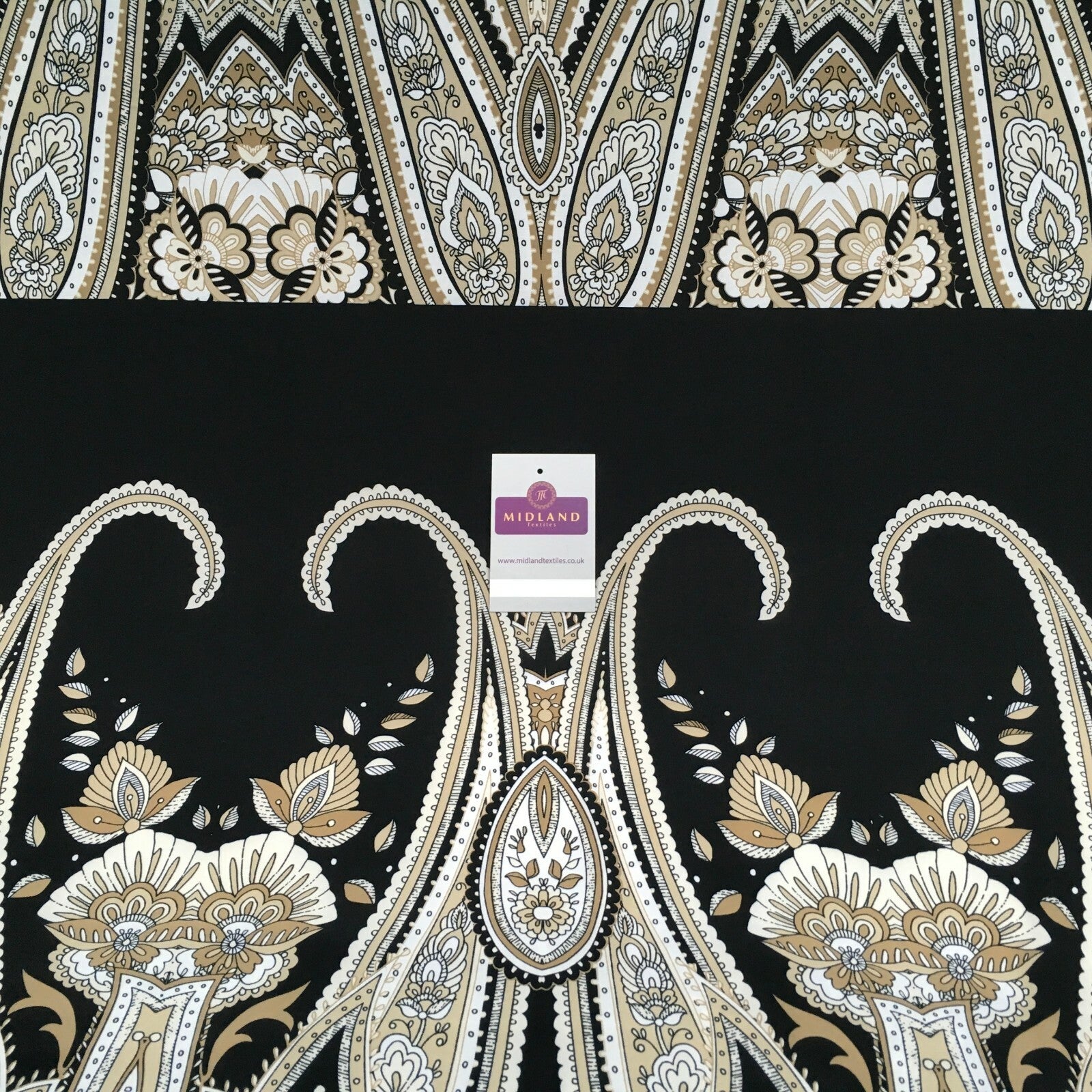 Black beige paisley 80cm panel Stretch Ity Spandex Dress Fabric 147 cm M1200-8