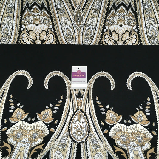 Black beige paisley 80cm panel Stretch Ity Spandex Dress Fabric 147 cm M1200-8