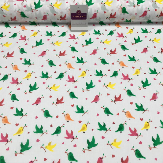 White Christmas Thorn Birds Branch Printed Polycotton Fabric 110 cm MD1281