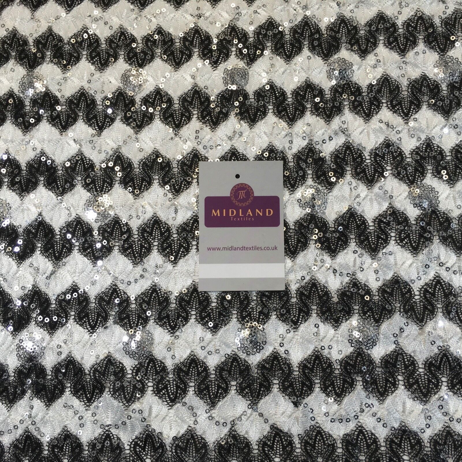 Black and white Geometric Silver Sequined lace dress fabric 58' M781 Mtex