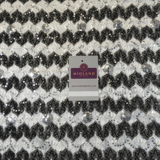 Black and white Geometric Silver Sequined lace dress fabric 58" M781 Mtex