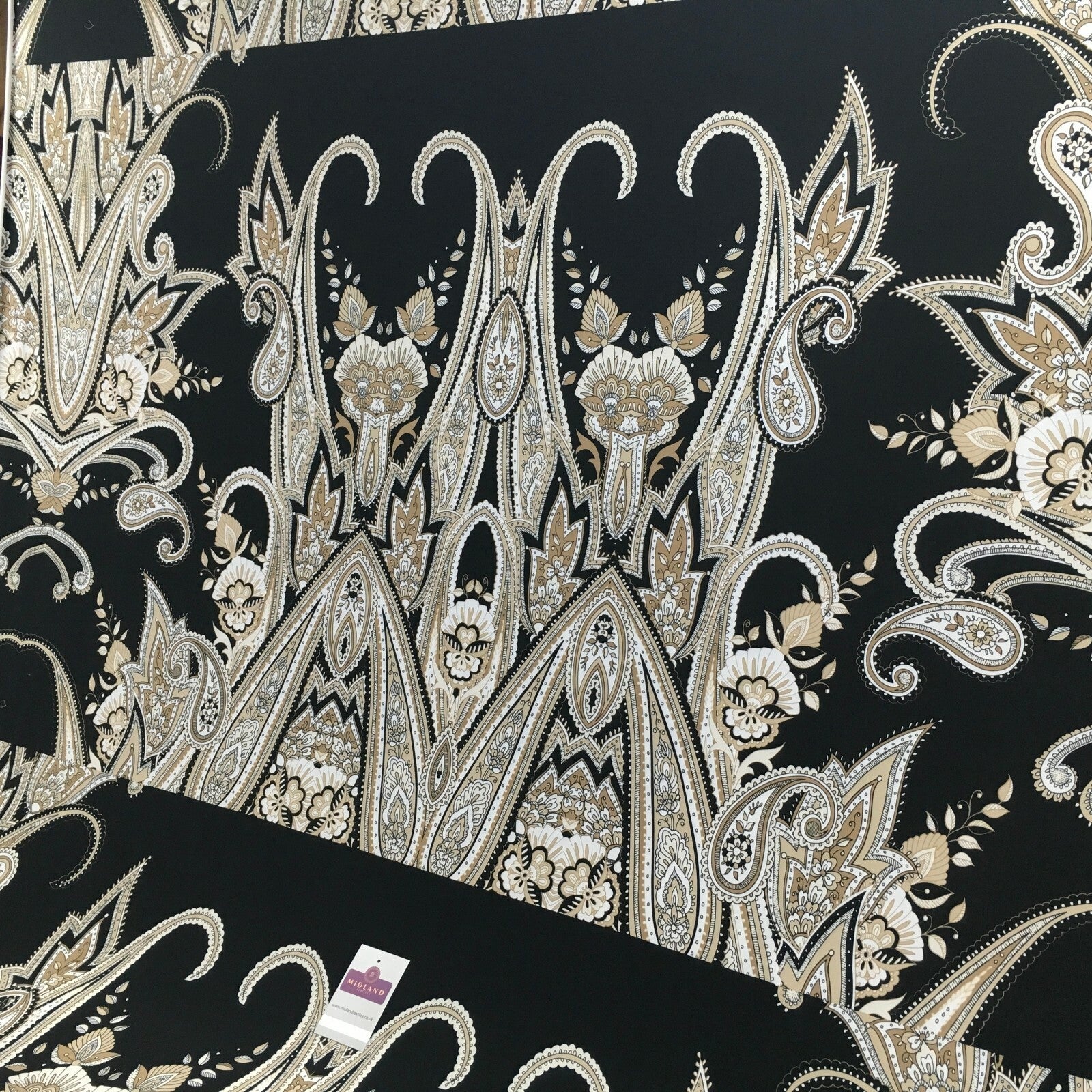 Black beige paisley 80cm panel Stretch Ity Spandex Dress Fabric 147 cm M1200-8