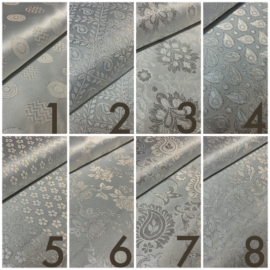 White Silver Floral Geometric Mixed Banarsi Brocade Fabric 111cm wide M1691