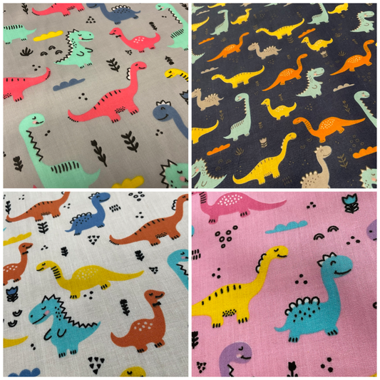 Colourful Dinosaurs Children's Poly cotton printed lightweight fabric M1644