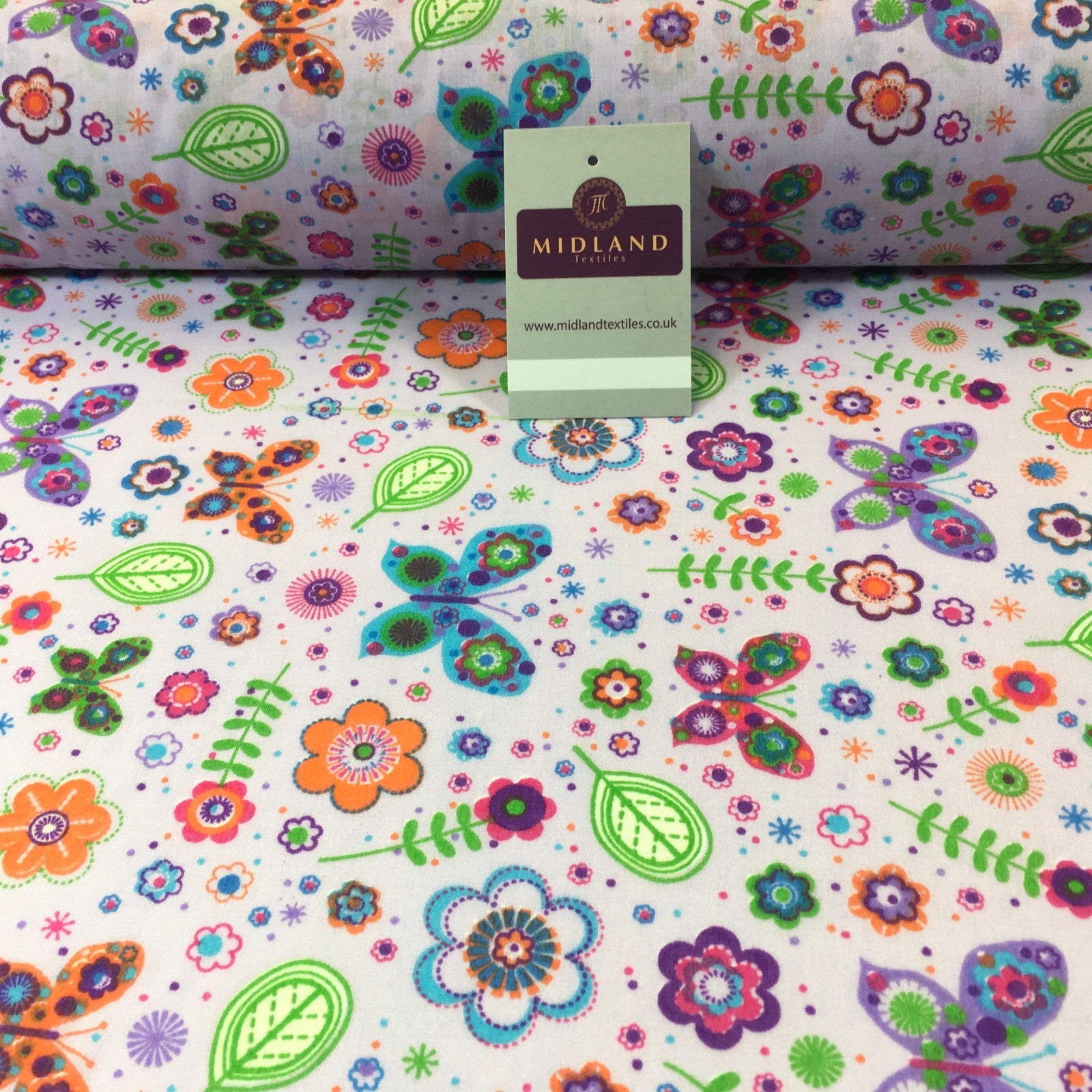 £2.75 Floral Butterfly polycotton printed Fabric 44' M738 Mtex