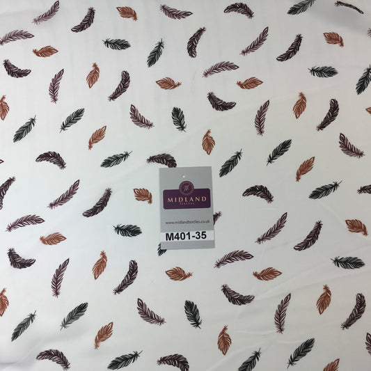 £2.99 Pearl White feather printed light chiffon georgette Fabric 58" M401-35