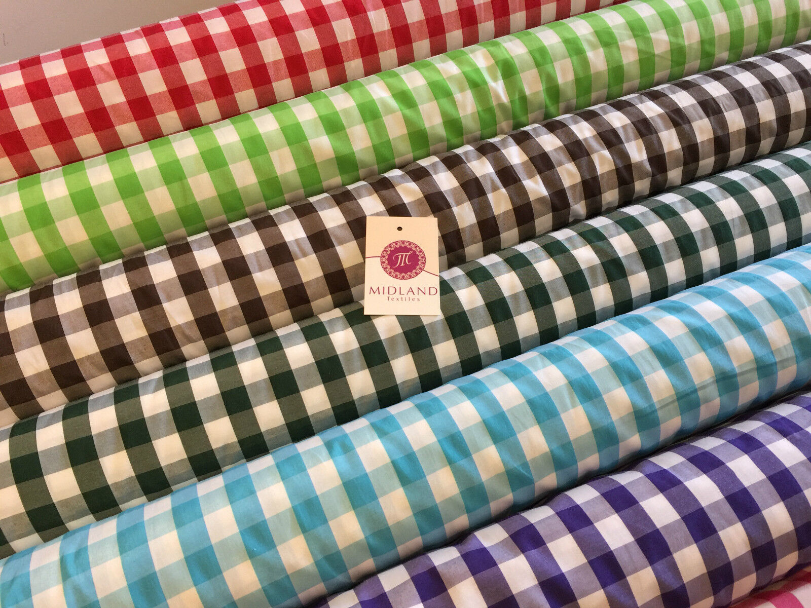 15mm by 15mm Gingham Check Fabric 80% Polyester 20% Cotton 58' Wide M32 Mtex