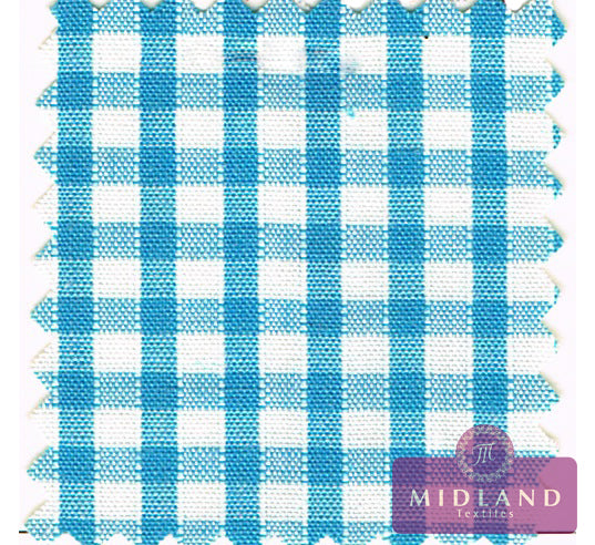 New 1/8 Gingham Polycotton Fabric  12 colours 44 wide Midtex M23 Mtex