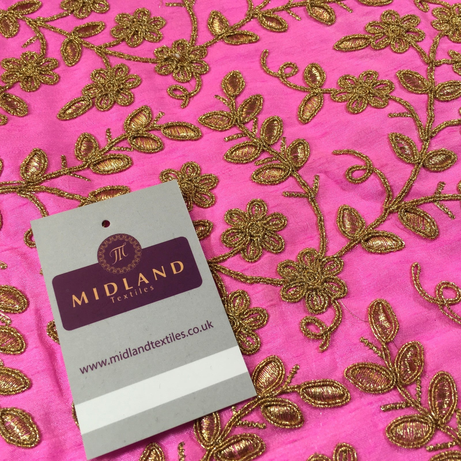 Pink Embroidered flower Faux Raw Silk dupion wedding fabric 42' Wide M736 Mtex