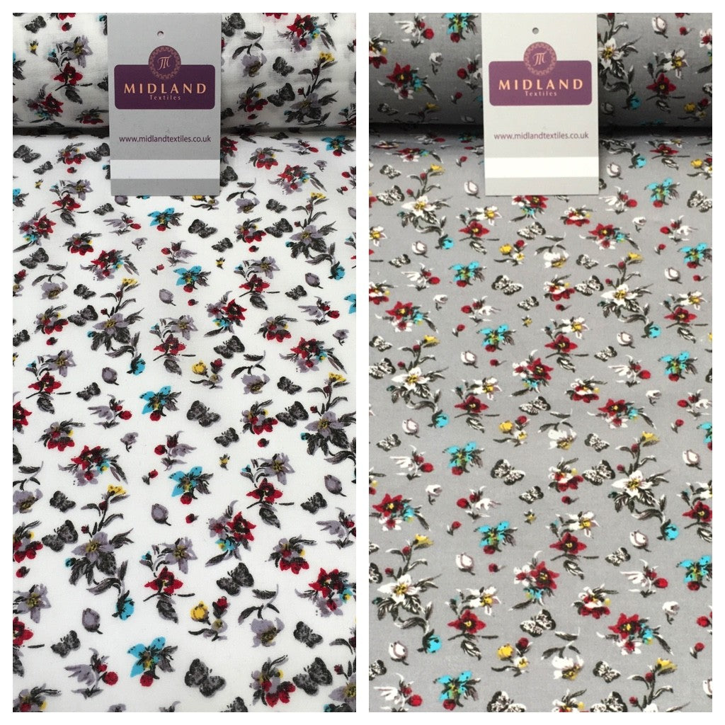 Floral Butterfly Printed Cotton Lawn Dress Fabric 58' Wide MH954 Mtex