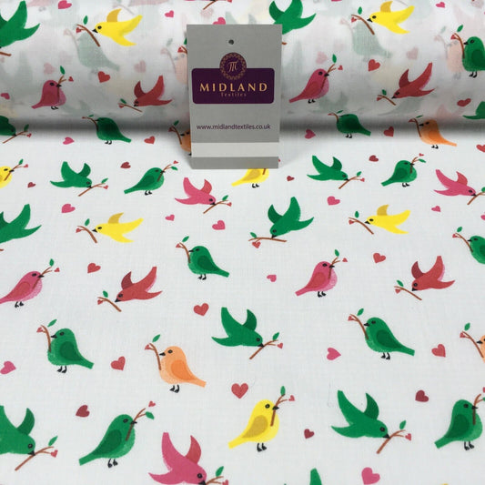 White Christmas Thorn Birds Branch Printed Polycotton Fabric 110 cm MD1281