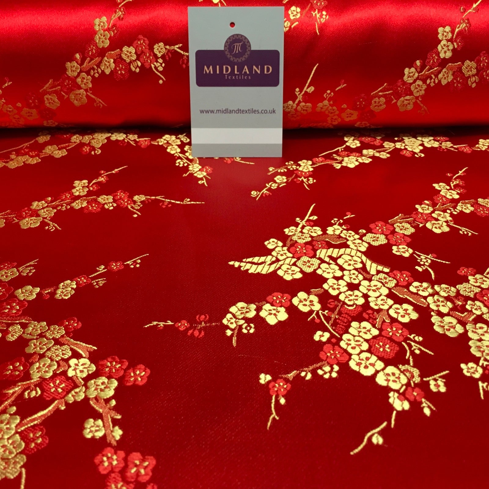 £8.20 Chinese Blossom Satin Brocade Dress Fabric -  M240 Mtex