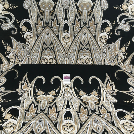 Black beige paisley 80cm panel Stretch Ity Spandex Dress Fabric 147 cm M1200-8